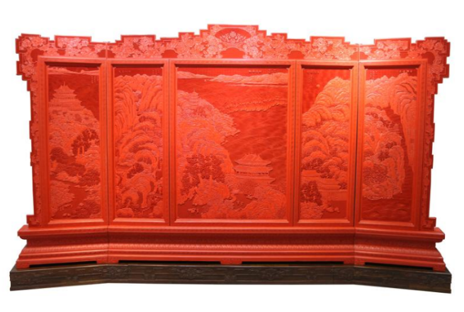 中華傳統(tǒng)文化—雕漆剔《紅唐人詩意·五扇寶座屏風(fēng)》
